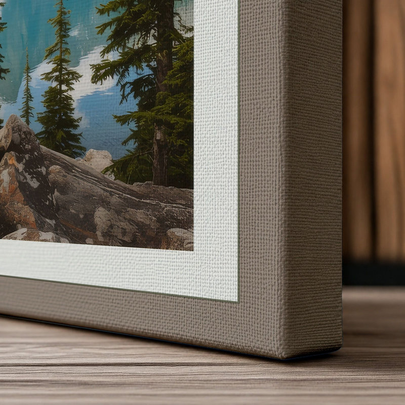 Alpine Lake Wilderness Scandinavian - Wrapped Canvas, 24x16 - 61.0 x 40.6 cm, Taupe Border