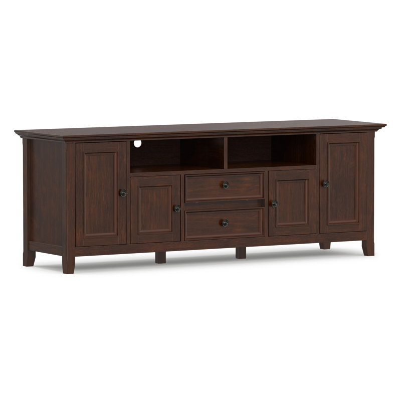 Amherst 72"W Solid Wood TV Stand For Tvs Up To 80" With 4 Cabinets And Adjustable Shelves, Russet Brown