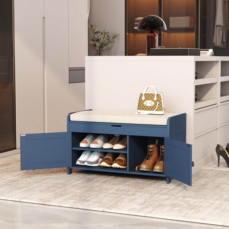 Shoe Storage Bench with Lift Top Storage, Blue