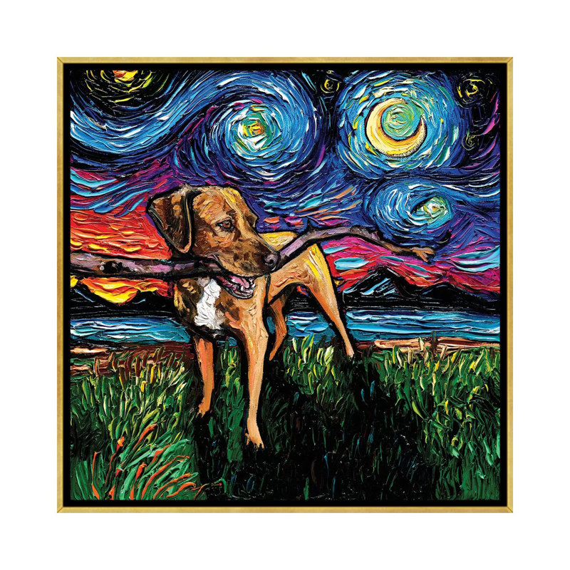 Reproduction d’art, "Vizsla mix Night" par aja Trèves, H 37 po x l 37 po x P 1,5 po, Toile encadrée d'or, Pas de tapis
