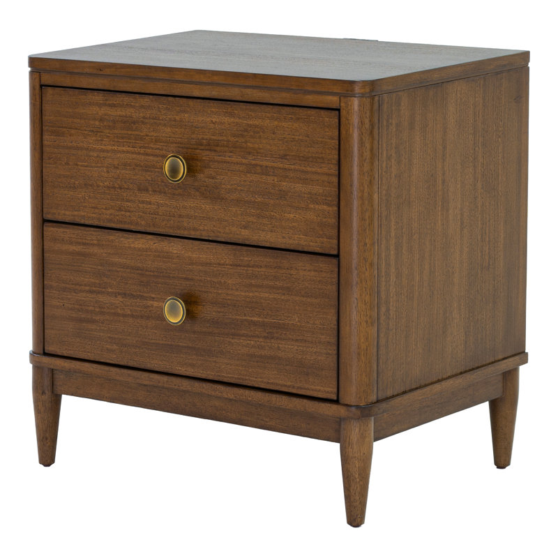Table de chevet 2 tiroirs en bois massif avec ports USB A-C Eichelberger