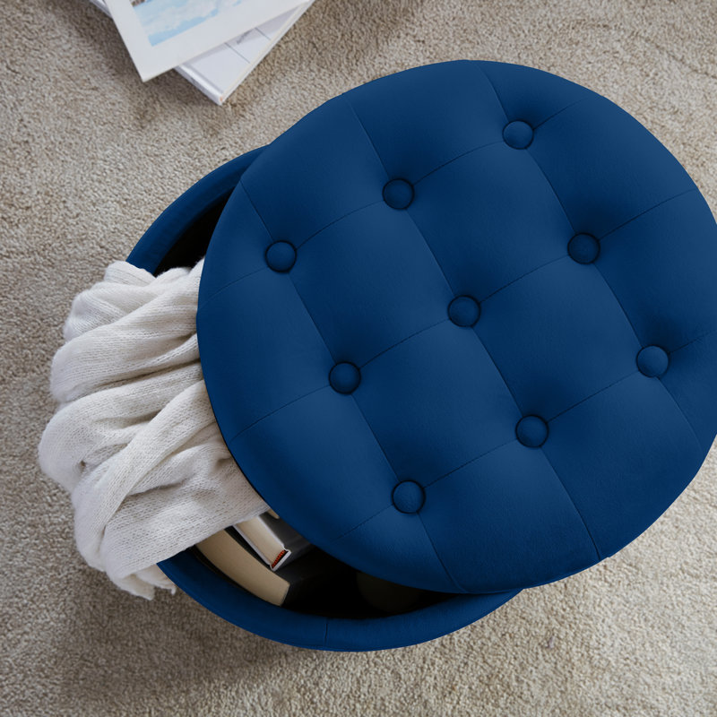 Crompton Upholstered Ottoman, Navy Velvet