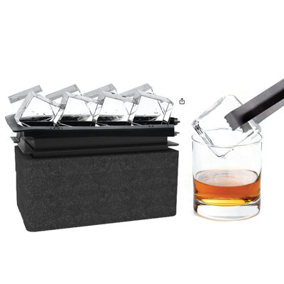 Crystal Clear Ice Cube Maker Tray - Eight 2" Squares Ice Cube Mold