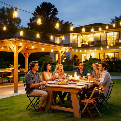 100FT Solar ST38 String Lights, 24‑Bulb Outdoor Patio Lights with Remote Control, 8 Lighting Modes, E12 Socket, 2700K Warm White, Black Cord with Hooks for Backyard Garden Decor