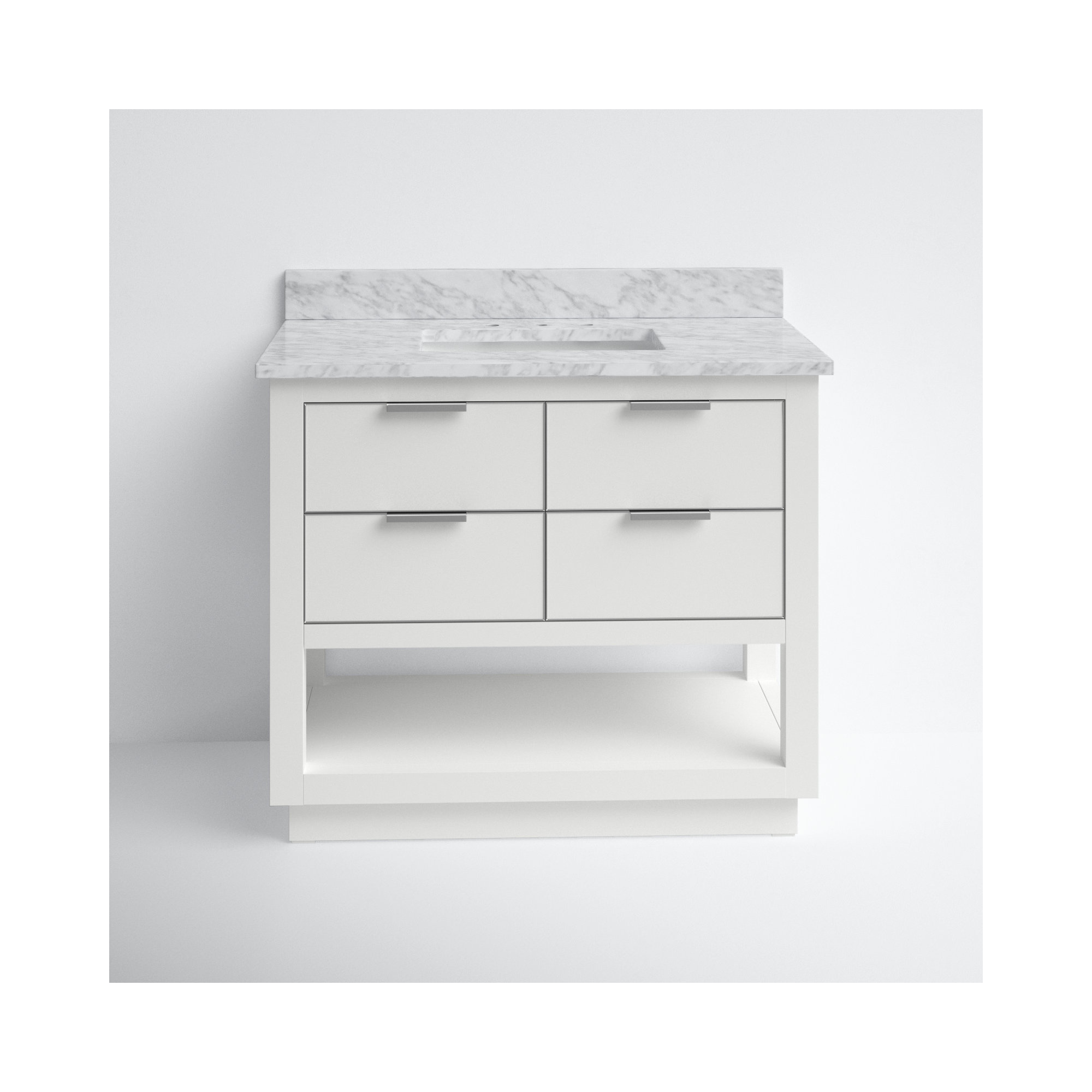 Allie 42" Single Bathroom Vanity Set, 42"W, White, Gray Quartz/Silver
