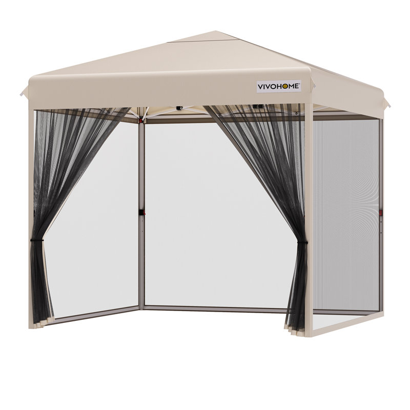 Outdoor Steel Easy Pop-Up Tent with Mosquito Netting, 10 Ft. W x 10 Ft. D, Beige