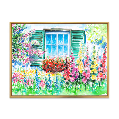 " Red Geranium In Front Of Blue Window " Painting Print