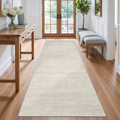 Tapis lavable à rayures rétro antidérapant (beige)