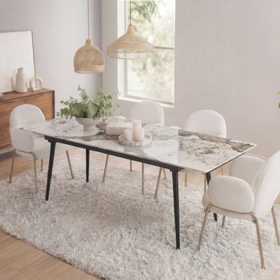 Table de salle à manger à plateau en pierre extensible 70,87-94,49 po Tamsin