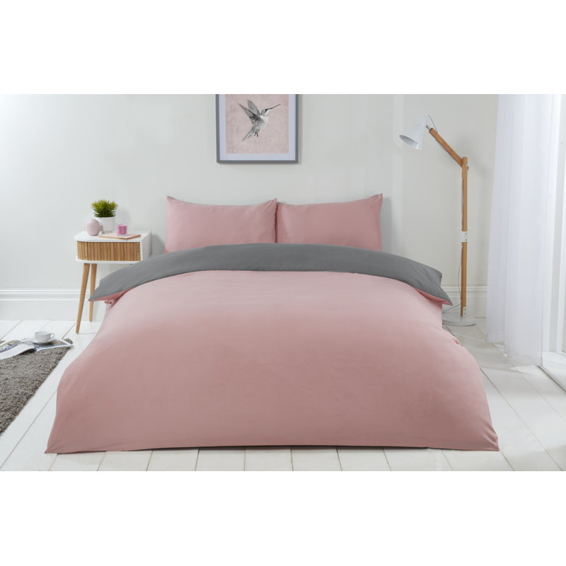 Kirke Microfibre 180 TC Reversible Duvet Cover Set, Kingsize - 2 Standard Pillowcases, Pink/Grey
