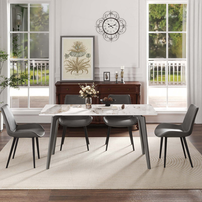 Table de salle à manger 62,99 po, Gris foncé, Blanc Pandora