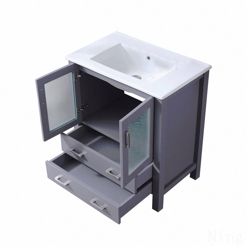 Meuble-lavabo simple l 30 po x P 18,25 po, comptoir en céramique blanche, Gris