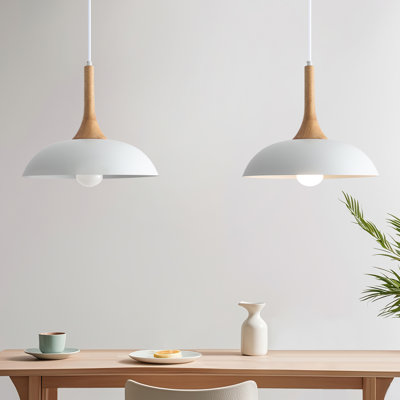 Luminaire suspendu moderne 2 lumières 13,8 po avec capuchon en bois pour la cuisine, la salle à manger et le salon