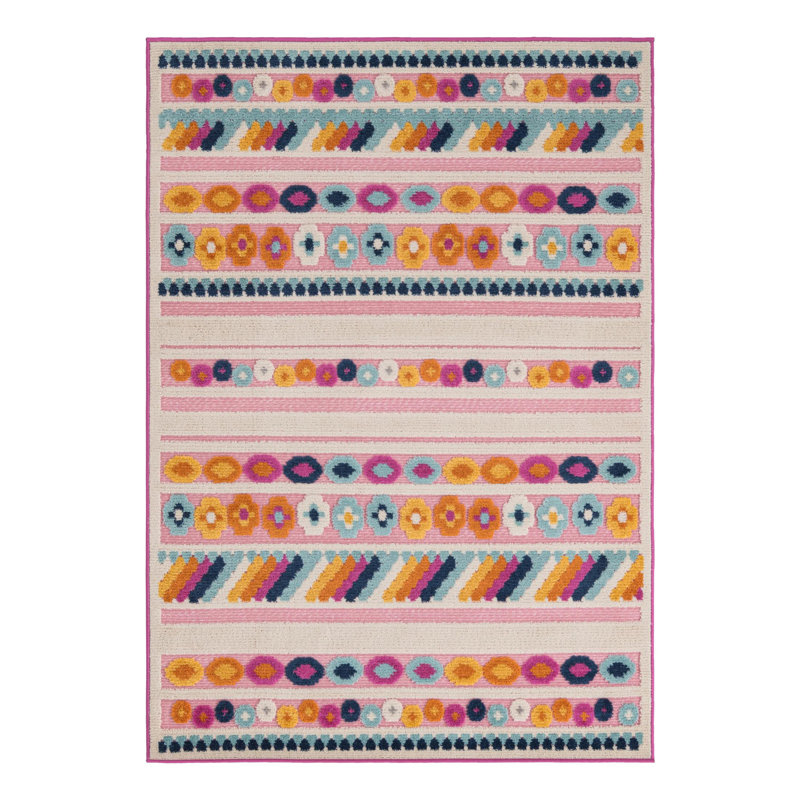 Tapis rayé intérieur / extérieur en polyester Grenz, Rectangle 4 pi x 6 pi