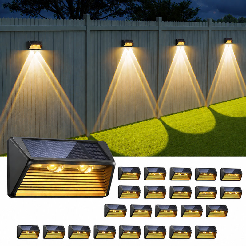 Éclairage solaire pour clôture d'extérieur, 20 lm 2 modes avec lumières DEL plus brillantes et étanches IP65 pour mur arrière-cour, patio, porche, marchepieds