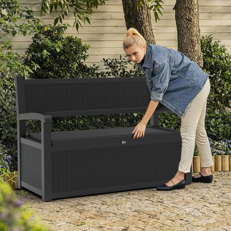 70 Gallon Durable Resin Outdoor Bench Storage And Organization Deck Box
