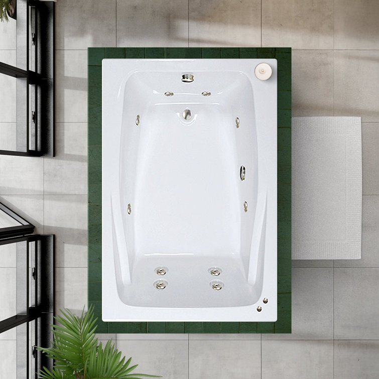 60" L x 48" W Drop In Whirlpool Acrylic Bathtub with Reversible Drain in White