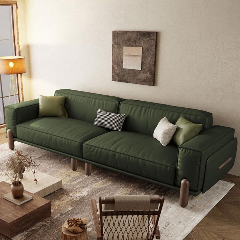 Canapé modulaire vert en cuir véritable, H 29,92 po x l 96,85 po x P 37,8 po