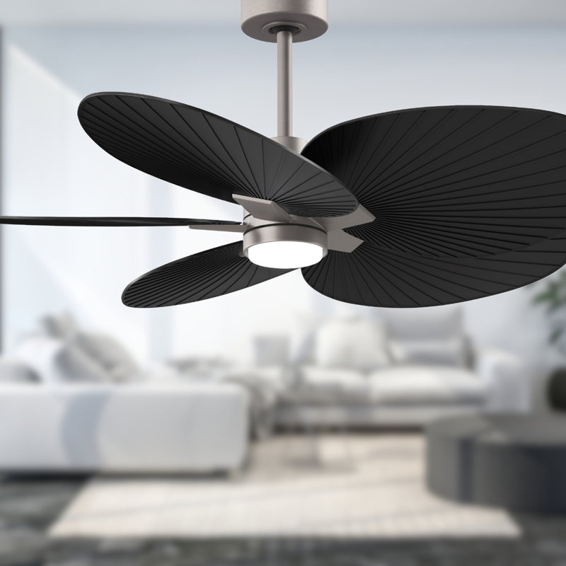 Alessandra Tropical - Five Blade Ceiling Fan - Integrated LED -Matte Black Finish -Light Blue Blades, Brushed Nickel
