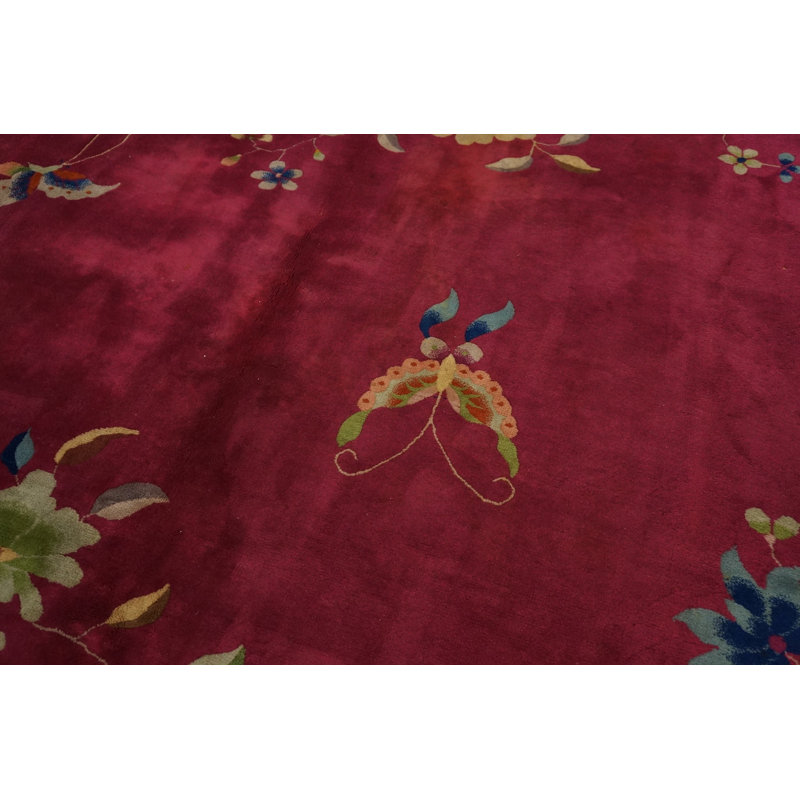 Purple Room Size Antique Hand Knotted Wool Pile Floral Deco Chinese Rug