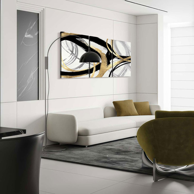 3Pcs Framed Abstract Wall Art Gold Lines Picture Canvas Prints Modern Line Prints Living Room Bedroom Office Poster Gallery Home Decor Ready To Hang