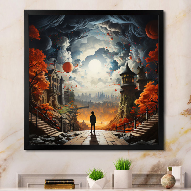 Sci Fi Odyssey City III sur toile, Cadre simple noir, H 16 po x l 16 po x P 1 po