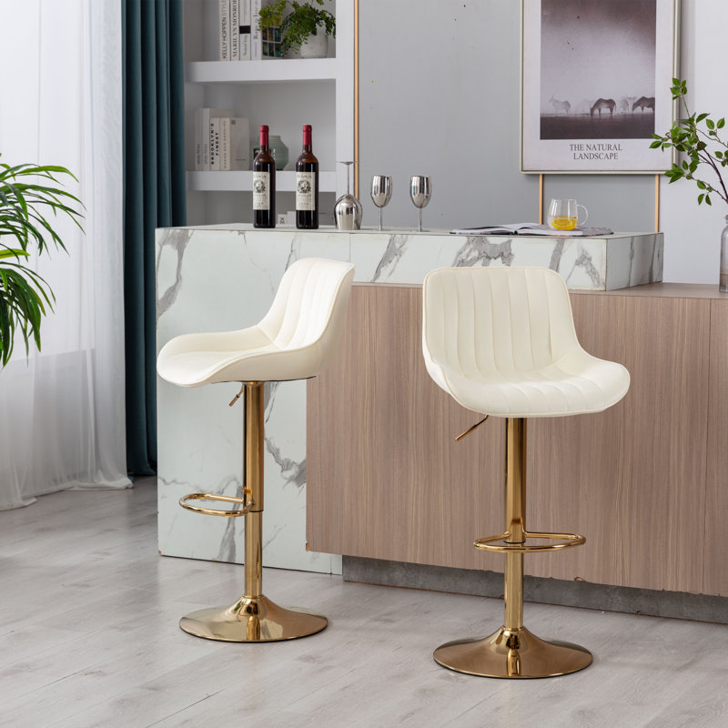 Tabouret de bar pivotant en velours à hauteur réglable avec base chromée, idéal pour les espaces modernes