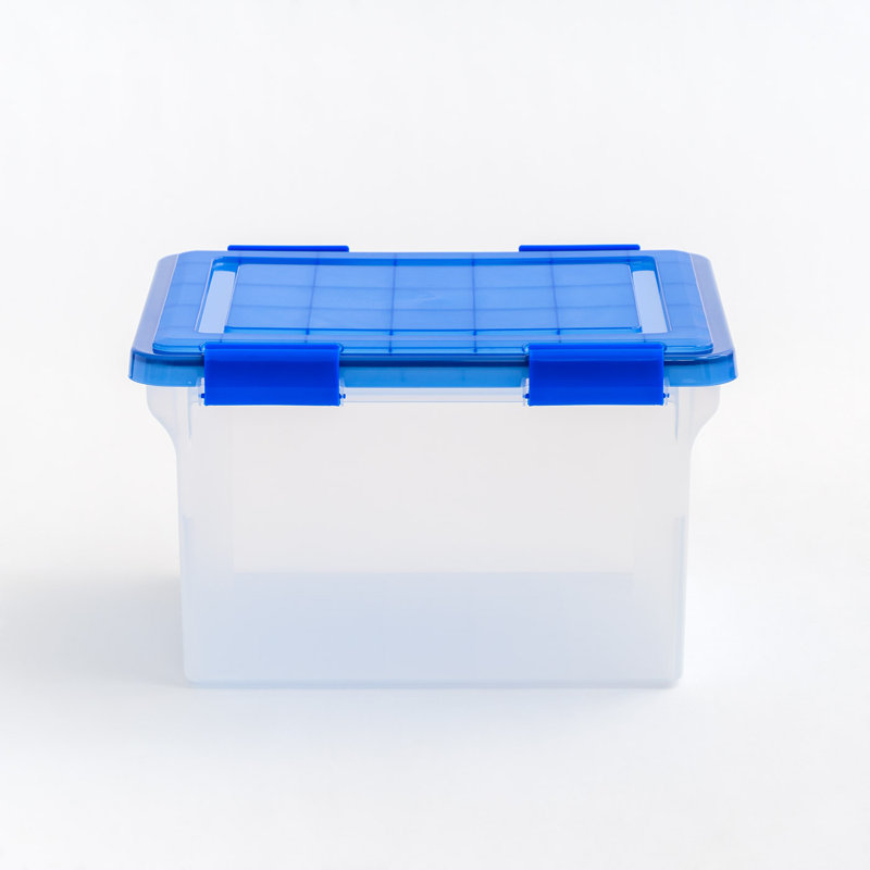 Clear and Blue Plastic Stackable File Storage Boxes, Set of 3