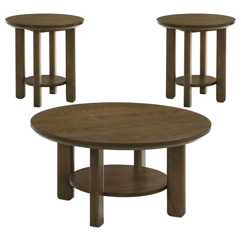 Ensemble de 3 tables basses Lajoie, 3 pièces: table basse, 2 tables de bout, Brun