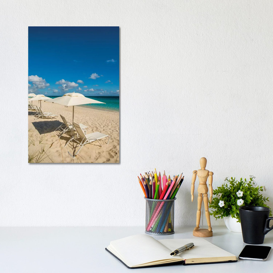 Beach Umbrellas On Grace Bay Beach II, Providenciales, Turks And Caicos Islands, Caribbean by Michael DeFreitas - Wrapped Canvas Print
