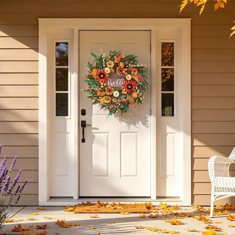 Couronne de récolte d'automne 24 po avec panneau Hello
