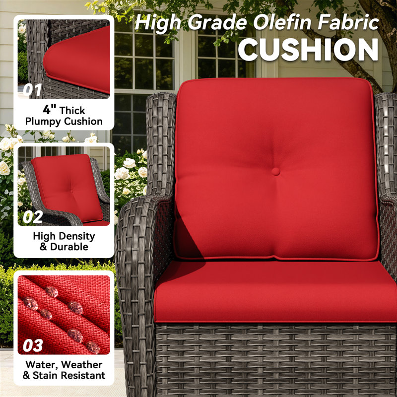 2-Person Polyethylene (PE) Wicker Outdoor Lounge Armchair with Cushions, Red