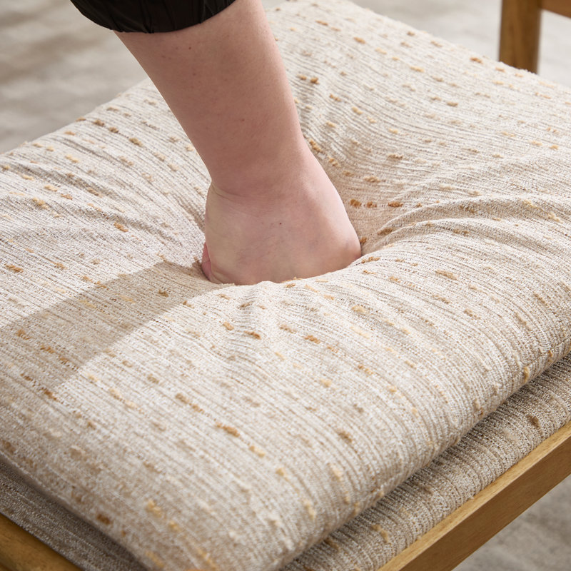 Linen Upholstered Ottoman With Solid Wood Legs, Tan, Brown