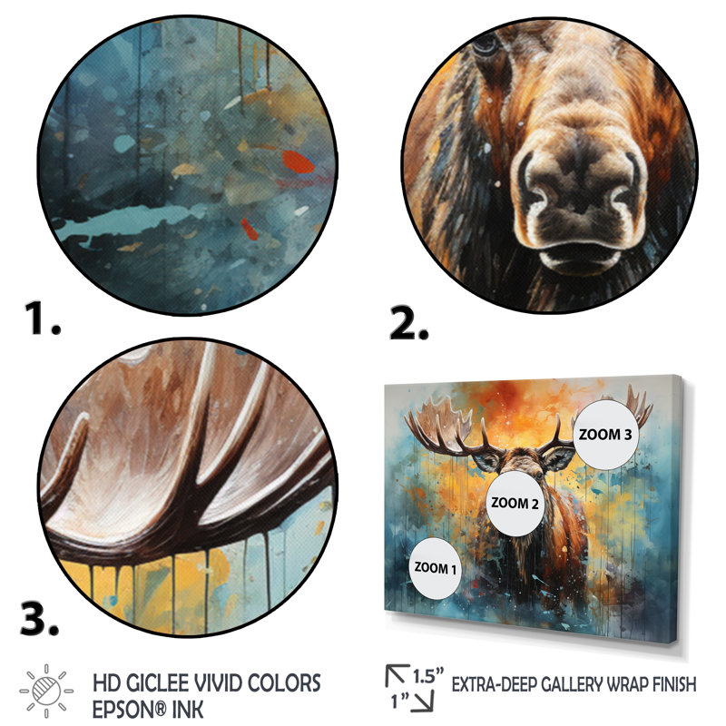 " Colourful Moose Majestic Collage II ", Gold Floater Framed, 34" H x 44" W x 1.5" D
