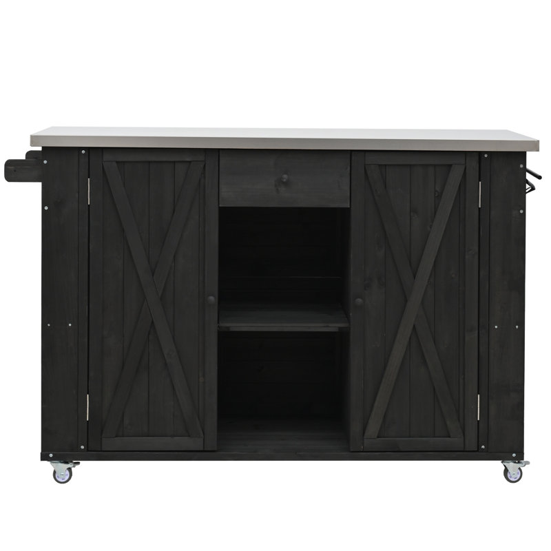 Îlot de cuisine extérieur avec comptoir en acier inoxydable de couleur naturelle, Noir