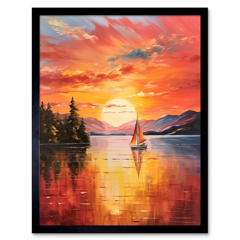 Serene Lake Sunset Sailing - Single Picture Frame Print