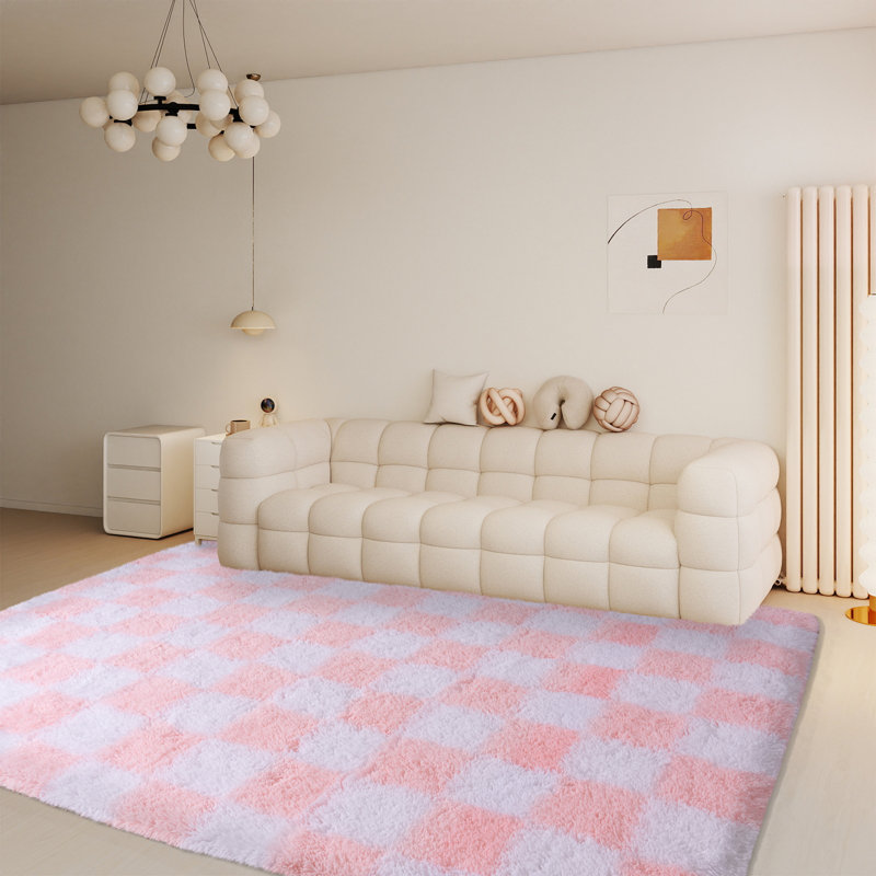 Checkered Fluffy Rug 6x9 Ft Washable Shaggy Fluffy Rug for Bedroom Living Room Plaid Runner Rug Fuzzy Shag Carpet Non-Slip for Kids Toddler Room Nursery Playroom