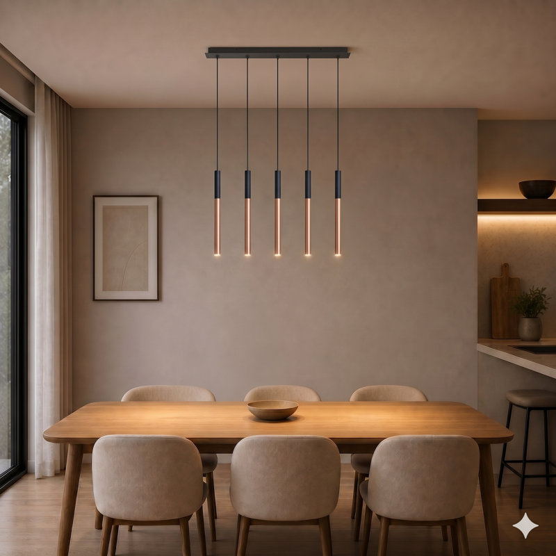 Baileyton 5 - Light Kitchen Island Pendant, Black Top/Brushed Brass