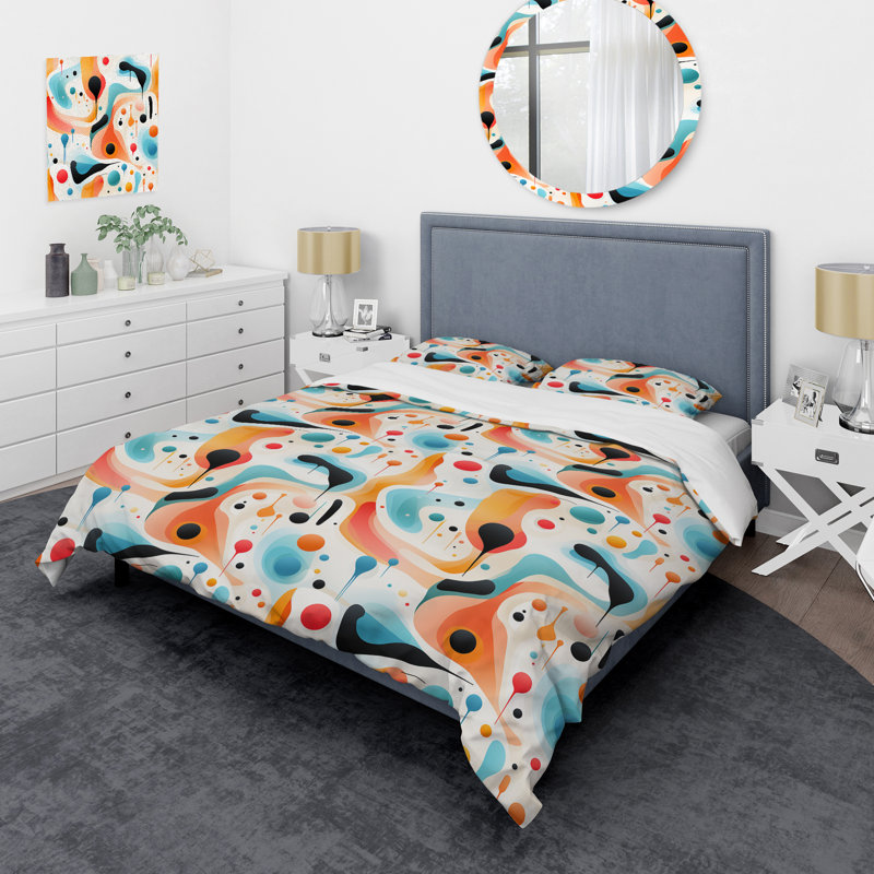 Ensemble de housse de couette multicolore abstrait Neutralité Wave II, Housse de couette pour très grand lit et 2 très