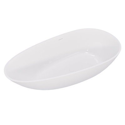 59" Freestanding Solid Surface Bathtub, Luxury Handcrafted Stone Resin Freestanding Soaking Bathtub With Overflow And Pop-Up Drain