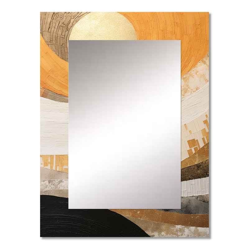 Géométrique doré beige coucher de soleil Harmony II - miroir coucher de soleil, miroir mural décoratif traditionnel, impression d'art en métal