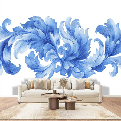 Peel and Stick Wallpaper Wall Mural Seamless royal blue watercolor Damask paint tile for fabric ceramics Wall Art Self Adhesive and Removable