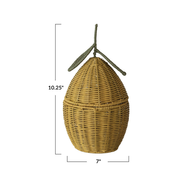Hand-Woven Rattan Lemon Shaped Basket with Lid