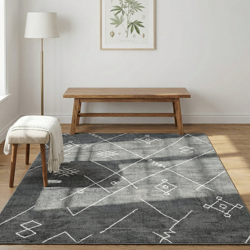 Tapis à motif géométrique marocain Thambiah, Rectangle 3 pi 4 po x 6 pi 7 po