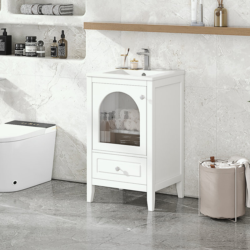 Bathroom Vanity with Sink, Soft Closing Door and A Drawer, White