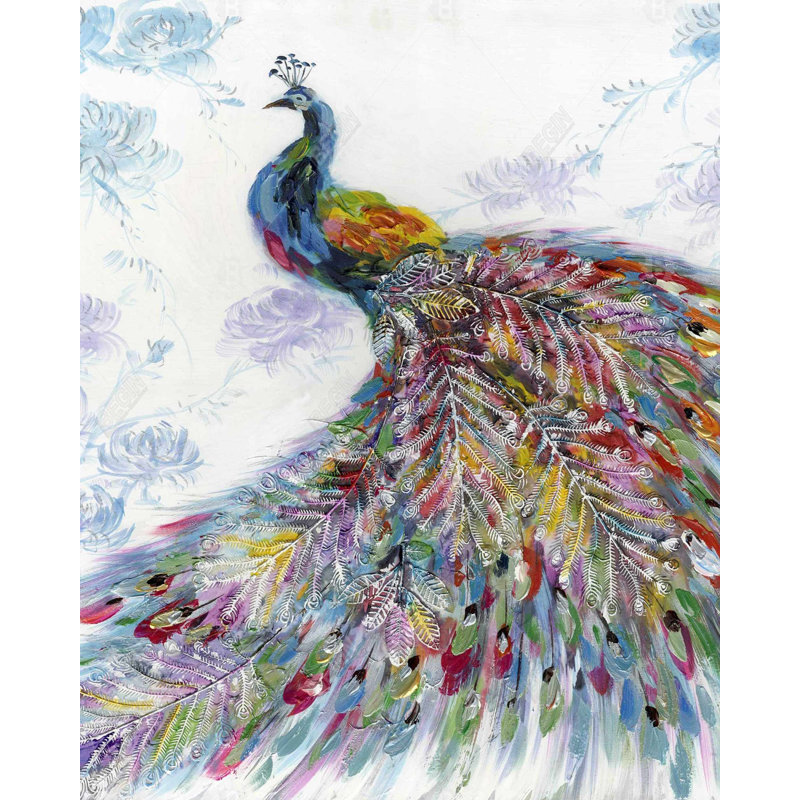 "Paon majestueux avec fleurs" sur toile