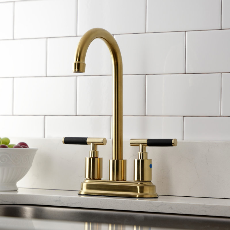 Kingston Brass Kaiser Two-Handle 2-Hole Deck Mount Bar Faucet, Brushed Brass
