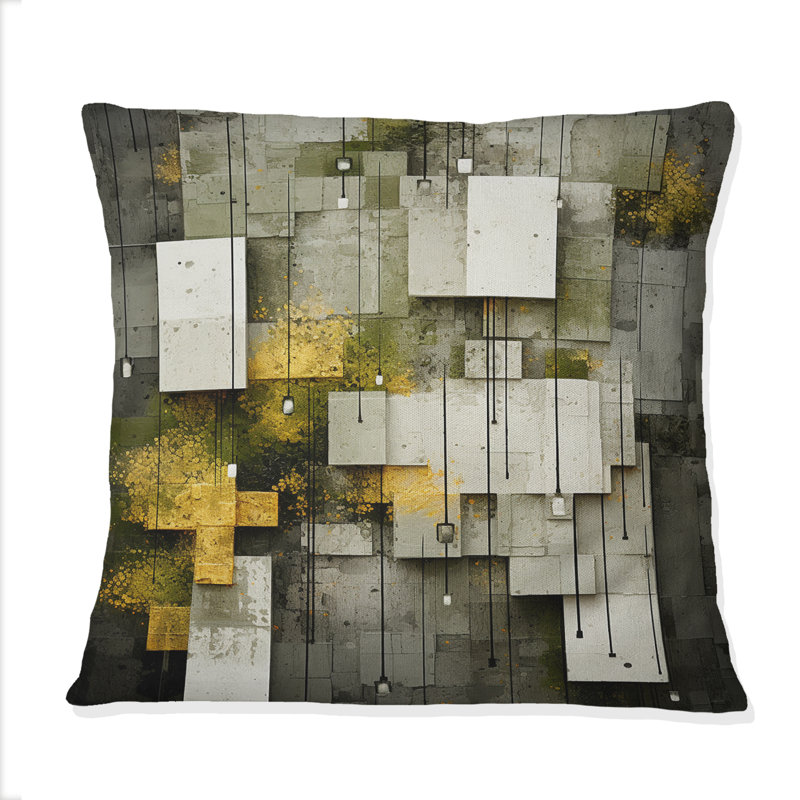 Abstrait géométrique en gris et jaune - Coussin décoratif à imprimé géométrique abstrait