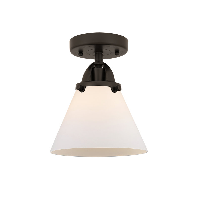 Plafonnier semi-encastré en verre à DEL, Blanc mat, H 9,5 po x l 7,75 po x P 7,75 po, Bronze huilé