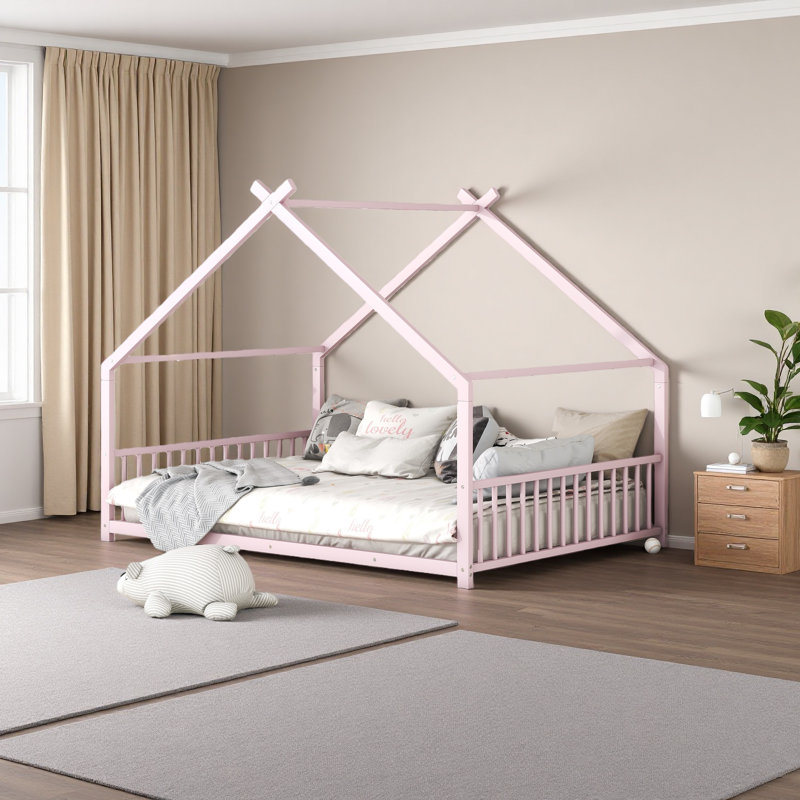 Metal House Bed, Full, Pink